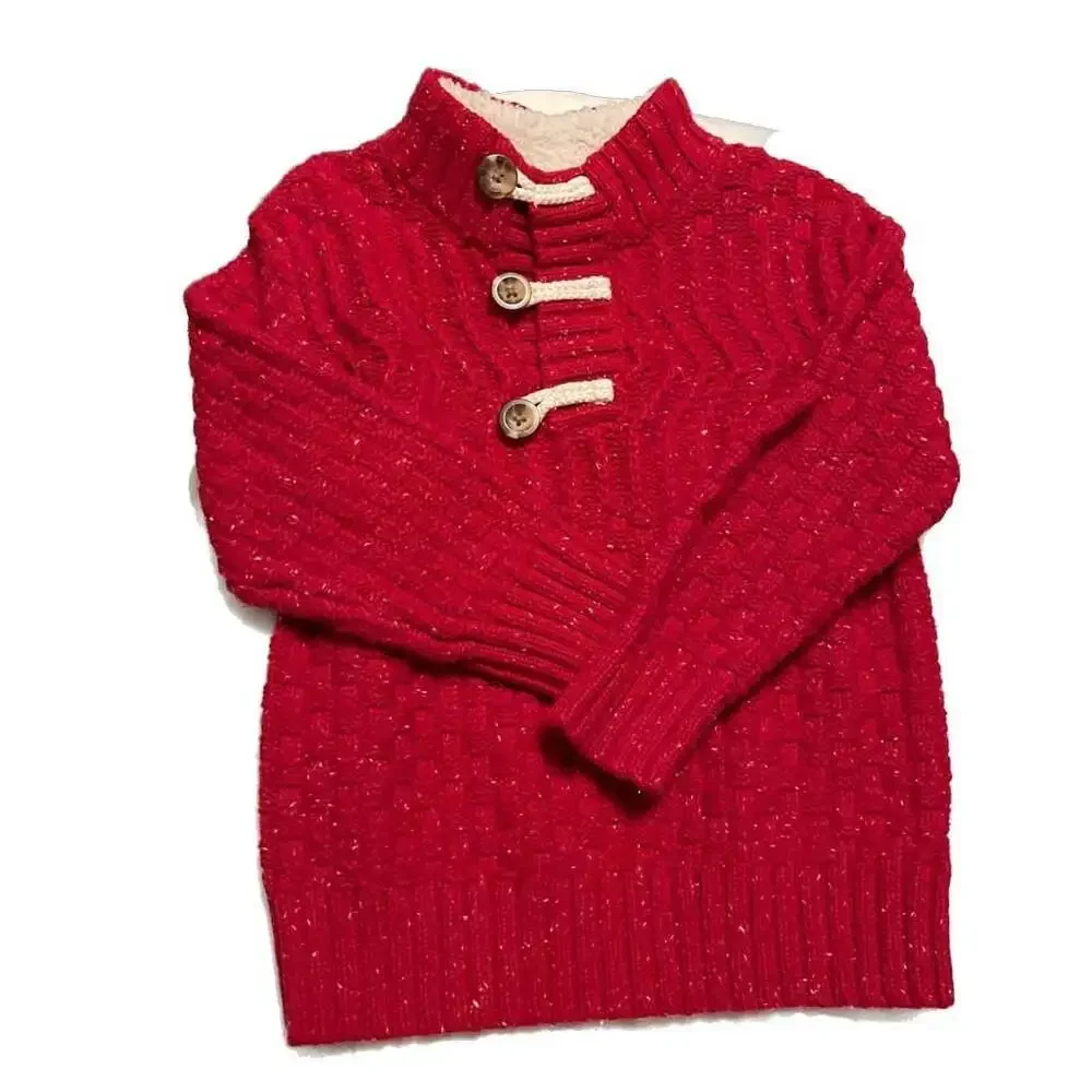 Cat & Jack Toddler Boys Red Marled Knit Mock Neck Button Sweater 3T